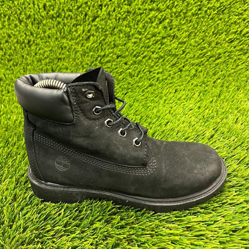 Timberland 6 Inch Premium Kids Boys Size 2.5M Black Hiking Leather Ankle Boots